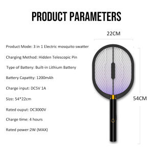 3-in-1 Electric Mosquito racket Rechargeable  1200mah Mosquito Killer Mosquito Insects Zapper Swatter Raket Nyamuk Elektrik 电动灭蚊拍