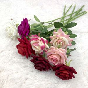 ADALIA Real Touch Long Stem Blossom Flannel DIY Home Decor Bridal Bouquet Fake Flowers Wedding Decor Artificial Roses