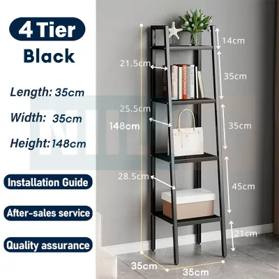 SUNNY 4-Tier Trapezoid Storage Shelf Organizer for Living Room Patio Kitchen Bathroom Home Office (White/Black)