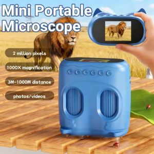 GINKG Creative Childrens Digital Microscope 2 Inch IPS Screen Telescope Shape Kids Microscope Biological Microscope Portable Mini Portable Microscope Kids