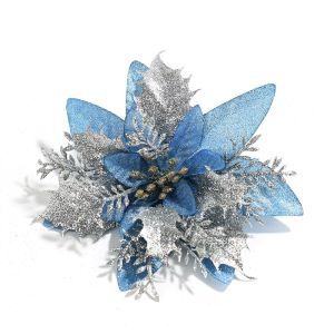 NUVOX 1/10/30PCS Poinsettia Flower with Stems Artificial Poinsettia Christmas Decorations Glitter Poinsettias Christmas Ornaments Christmas Tree Flower Decorations DIY Xmas Wreath Holiday Weed Home Party Decor