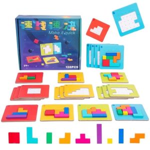 【Ship 24H】Tetris Jigsaw Puzzle，Educational Logical Tetris Puzzle，Wooden Blocks Puzzle，Montessori Shape Brain Teaser Toy ，Early Learning Education Challenge Toy Game family game tetris toys