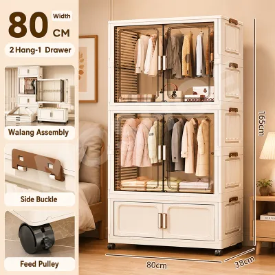 MOSHOE Foldable Wardrobe Cabinet Drawer High Capacity Durabox with Big Wheels for Clothes Baby Toys & Home Storage