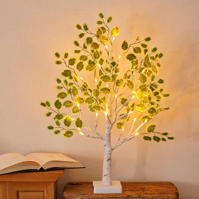 Led Tree Light Indoor Simulation Green Leaves White Birch Tree Home Decoration Christmas Party Popular Luminous Maple Light Tree Fairy Nightlight