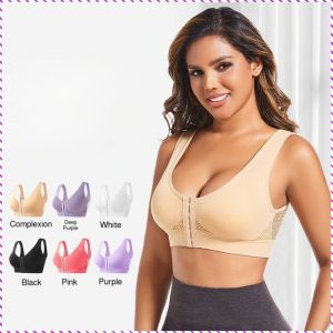 Womens Running Sports Bra Front Button Sports Bra Shockproof Gathering Sports Bra