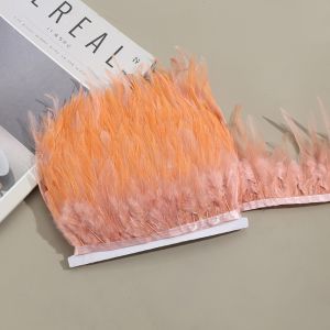 LUMINOU 1 Meter Sewing Decoration Natural Ostrich Feathers Ribbon Tassel 10-15cm Wide Feather Plumes Ribbon Selvage Handmade Chicken Rooster Tail Trims Strip Wedding Party Decoration