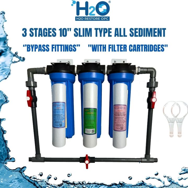 Water Filter 3 Stages 10” Slim type All Sediment with Bypass Fittings ...