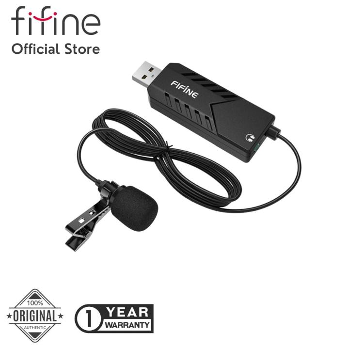 Fifine K053 USB Lavalier Lapel Microphone, Clip-on Cardioid Condenser Computer Mic Plug and Play USB Microphone with Sound Card for PC and Mac-K053 FIFINE