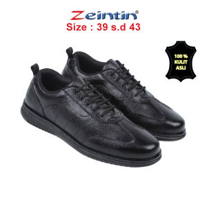 Zeintin - Sepatu Pria Casual Formal Bahan Kulit Full Hitam Terbaru AJ