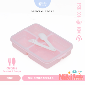 CJP Kiara Kotak Makan Niki Bento Box Sekat 5 Free Sendok Garpu