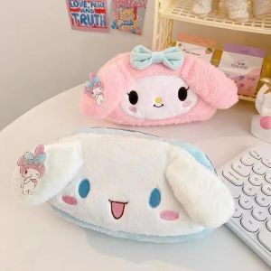 Kawaii Anime Sanrio Kuromi Large Pencil Case Plush Bag Toys Cinnamoroll Melody Makeup Storage Bag Girl Childrens Student Stationery Gift