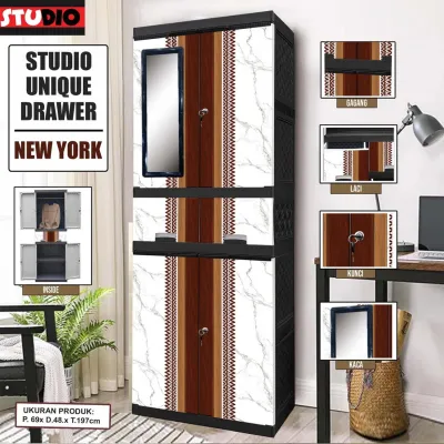 LEMARI PAKAIAN JUMBO 2 PINTU LACI GANTUNGAN KACA STUDIO DRAWER
