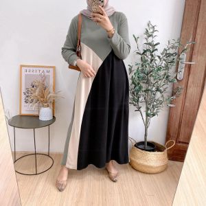 Gamis Knit Import Premium Terbaru LARISA Dress Wanita Kombinasi Model Kekinian 2024