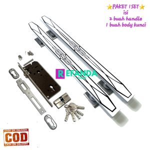 body slot rumah kunci dan 2 buah tarikan gagang handle pintu rumah minimalis panjang 33cm dan 45cm untuk daun pintu 1 pintu depan dan kamar