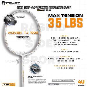FELET TJ-1000 (POWER/CONTROL/SPEED) Badminton Racquet 4u Racket Badminton Racket Raket Badminton Ori