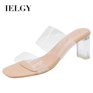 IELGY sandals and slippers wear thick with summer wild high-heeled transparent slippers crystal with half drag sandals and slippers