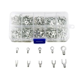 【Local Warehouse】320PCS Non-Insulated Ring Fork U-type Brass Terminals Assortment Kit Cable Wire Connector Crimp Spade Connector Terminals Fork-Type Plug Cable Wire Electrical Connector Copper Nose Y U Type Combination Set Kit