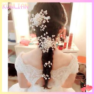 [KUNLIAN] ดอกไม้แต่งงานผมหมุดเพื่อนเจ้าสาวคริสตัล Diamante ไข่มุกเจ้าสาวคลิปจับ