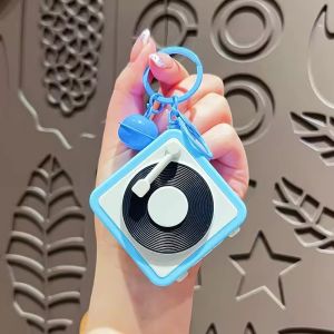 2PCS Retro Phonograph Recording Keychain Creative Recording Music Player Pendant Car Keyring Backpack Hanging Decoration