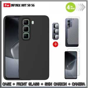Paket 4in1 Case Infinix Hot 50 5G 50 Pro 4G 20i 4G Casing Premium SoftCase Slim Exellent Cover Free Glass Layar Dan Camera Plus Garskin Carbon