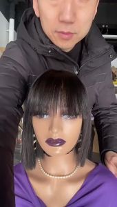 8 Inches -1*3cm Natural Black Straight Short Bob Lace Wig For Women160G