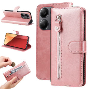 Luxury Case For Xiaomi Poco M6 Pro 4G Redmi 13 Note 13 12s 12R 11 11s Pro 4G 5G Zipper Wallet Leather Flip Stand Skin Protect Cover