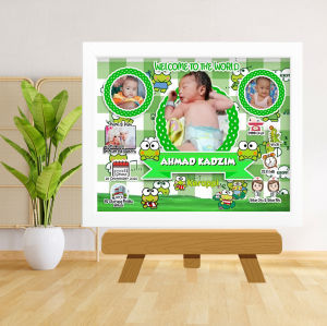 Bingkai Biodata Baby Bio Murah 10r 20x25 cm Plus Bingkai Putih Tema Keropi COD