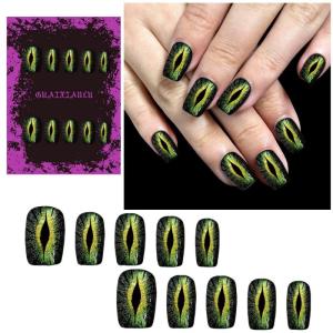 30Pcs Short Press On Nail Square Shape False Nail with Devil Eye and Shimmery Designs Glossy Glues On Nail for Women
