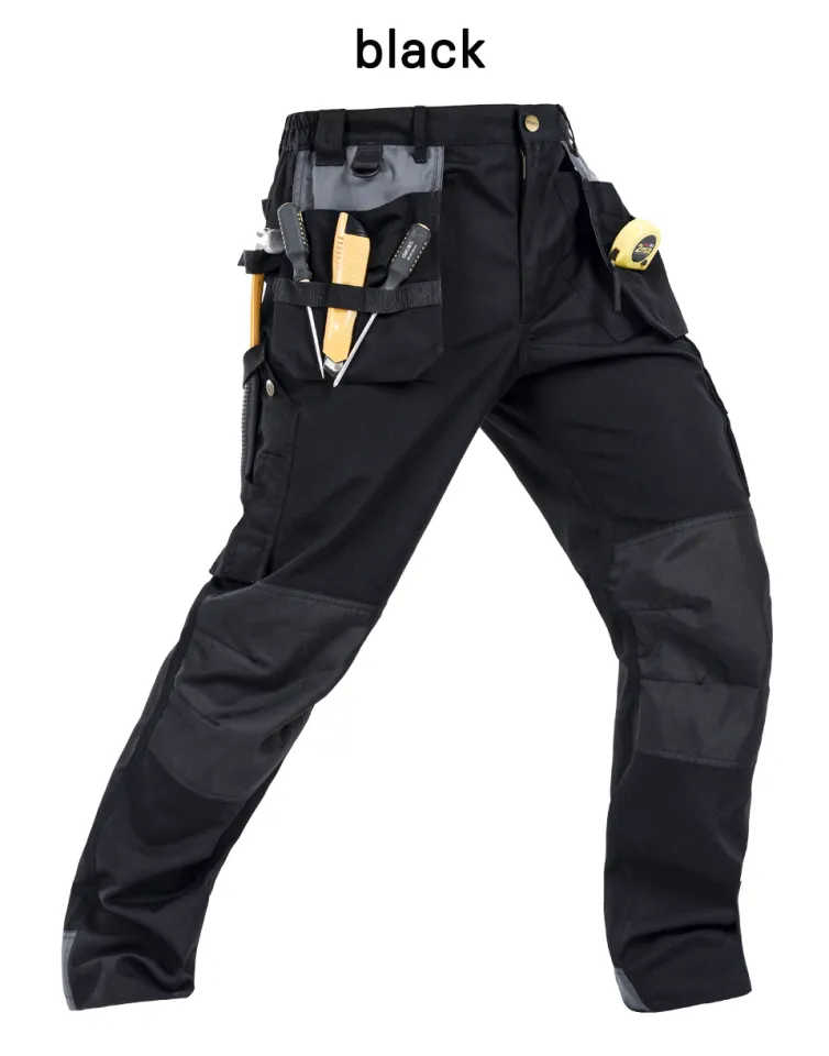 100 cotton Men s Cotton Cargo Work Pants with Knee Pads and Reflective Tapes For Carpenter Craftsman Workwear Cargo Trousers