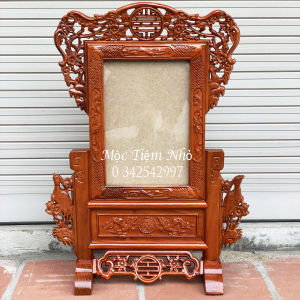 Khung ảnh cúng gia tiên thờ trạm chim công gỗ hương cỡ 21x3125x35