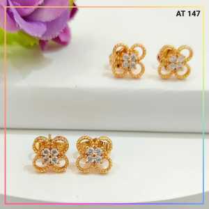 Cute Jewelry Anting Dewasa Anting Tusuk Mata Bunga Simpel Perhiasan Lapis Emas AT 147