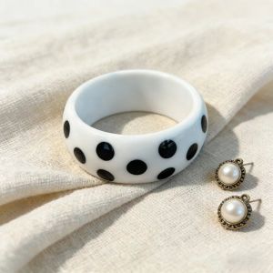 OURTOUR Polka Dot Cuff Bracelet Resin European Style Womens Bangle Retro Birthday Gift Spotted Bangle Women