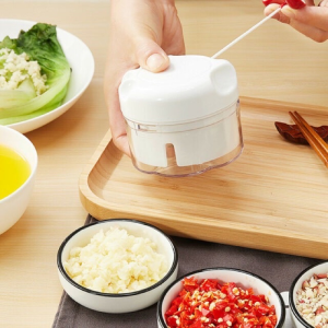 Mini Food Chopper Blender Tarik Tangan Manual Pemotong Giling Cincang Bawang Sayuran Pisau Tajam