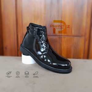 Sepatu PDH Formal Tali Mati Dinas Kantoran Elegan Hitam Kilap Ankle Boot