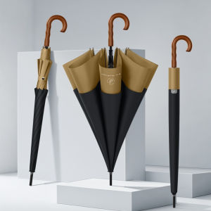 Large Wooden Umbrella Man Business Style 120cm Big Golf Umbrella Windproof Strong Double Layer Travel Rain Umbrellas Woman