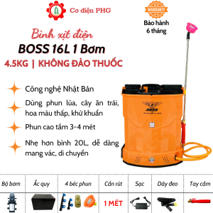 Bình phun thuốc bằng điện BOSS 20 Lít đeo lưng chế độ 1 bơm motor chạy êm dùng phun khử khuẩn trừ sâu và tưới nước Bảo hành 6 tháng