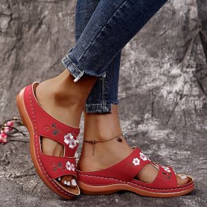 Free Shipping 2026 Summer New WomenS Shoes Hollow Flower Embroidered Sandals Wedge Heel Plus Size WomenS Slippers