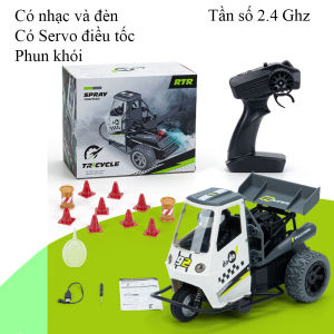 Đồ chơi xe điều khiển từ xa Tuk Tuk có âm thanh đèn servo điều tốc kết hợp nhả khói tần số 2.4 Ghz tỷ lệ 1:16