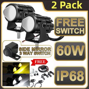 Mini LED Driving Light for Motorcycle Dual Color 6000K White 3000K Yellow for Universal Motorcycle