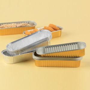 HJKL 30/50Pcs Hình chữ nhật Thiếc lá nhôm Chịu nhiệt Tái sử dụng Hộp giấy bạc đóng gói Bánh Mì Mini Mịn Thuận tiện Khay bánh mì nhỏ Dụng cụ nấu ăn