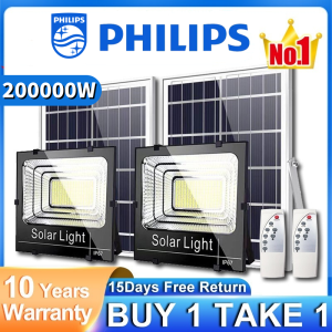 PHILIPS Solar Light  BUY 1 TAKE 1  Street Light 200000W 9000 Lumens Outdoor Sensor Floodlight IP67 Waterproof LED Solar Light