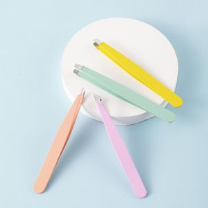 OMQAIO Đầy màu sắc Bộ nhíp lông mày Chống dấu vân tay Không gỉ Kẹp lông mày xiên Di động Nghiêng Dụng cụ kéo sợi lông mịn Dụng cụ trang điểm