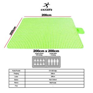 CHAMPS Tikar Piknik Anti Air Anti Debu 200x200cm Kain Oxford Tahan Lama dengan Desain Tas Tangan