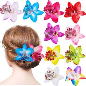 YOCKY Cloth Satin Hairpin Flower Hair Clip Korean Style Bohemian Style Thai Orchid Flower Hairpin Simple Female Hair Accessories Beach Barrettes Girl
