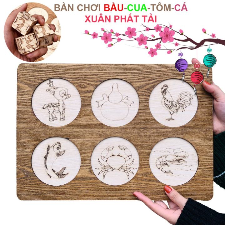 Bầu - Tôm - Cua- Cá Bản Gỗ Kích Thước Lớn Kèm 2 Viên Xúc Xắc Siêu To ...