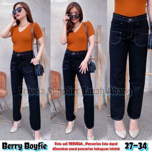 AuroraJeans - (FREE BELT) Berry Pocket Boyfie Hitam 27-34 / Boyfriend Jeans Wanita / Boyfriend Hitam