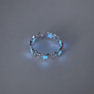 TKNUS เรืองแสงในที่มืด แหวนดาวเรืองแสง เงินสีเงิน เปิดโดยไม่มี แหวนดาวกลวงออก ทันสมัยและทันสมัย สีเขียวอ่อน แหวนปรับแสงได้ ฮิปสเตอร์