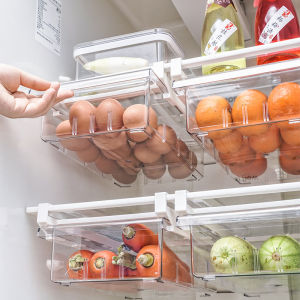 Locaupin Refrigerator Organizer Bins with Handle Pull-out Fridge Drawer Organizer Freely Pullable Refrigerator Storage