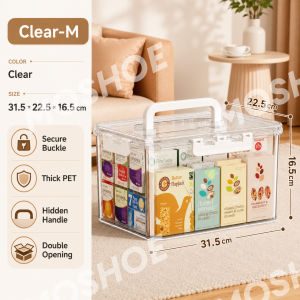 MOSHOE Storage Box Organizer with Handle Transparent Plastic Storage Boxes Medicine Storage Box