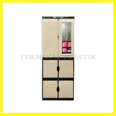 LEMARI PLASTIK DIVA 3 SUSUN DORAEMON HELLO KITTY KUNCI KACA